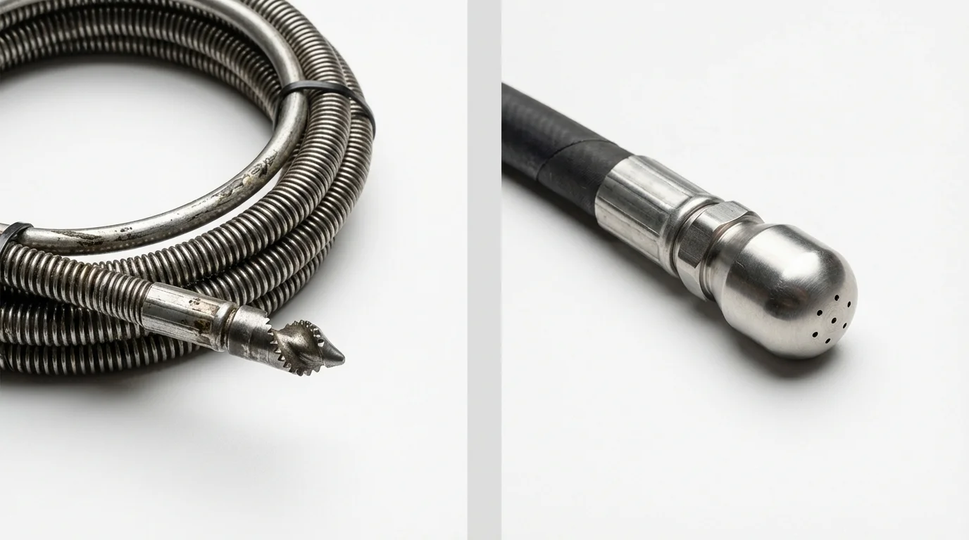 Drain snake cable and hydro jetting nozzle used for drain cleaning in Diamondhead, MS
